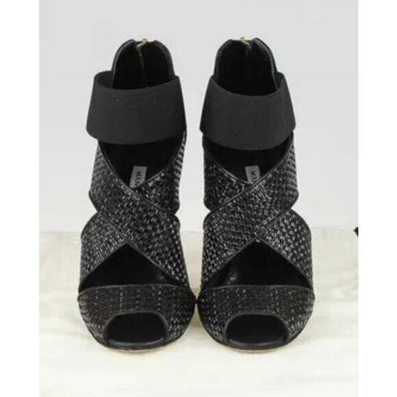 MANOLO BLAHNIK Black Patent Leather Woven Terreo High Heel Sandals $995 EU 39 - Picture 3 of 12